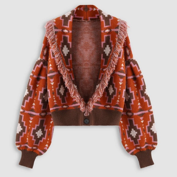 Cider Sweaters - Cider sweater Aztec print with fringe
